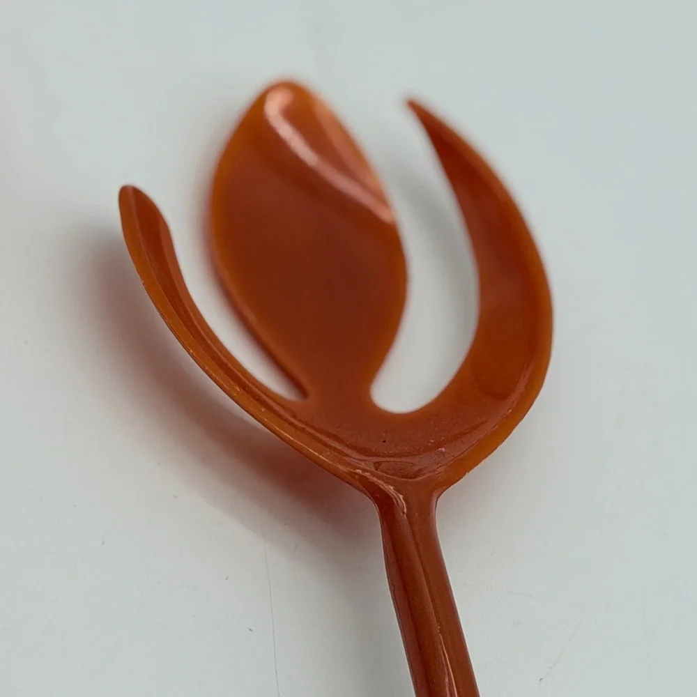 Vintage MCM Burnt Orange Lucite Salad Server Tulip Serving Spoon Fork Set 11.5in